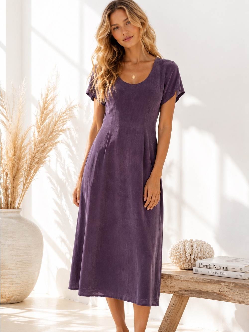 Rabbit Rabbit Rabbit Vintage Y2K Purple Rayon Midi Dress 14P Cottagecore